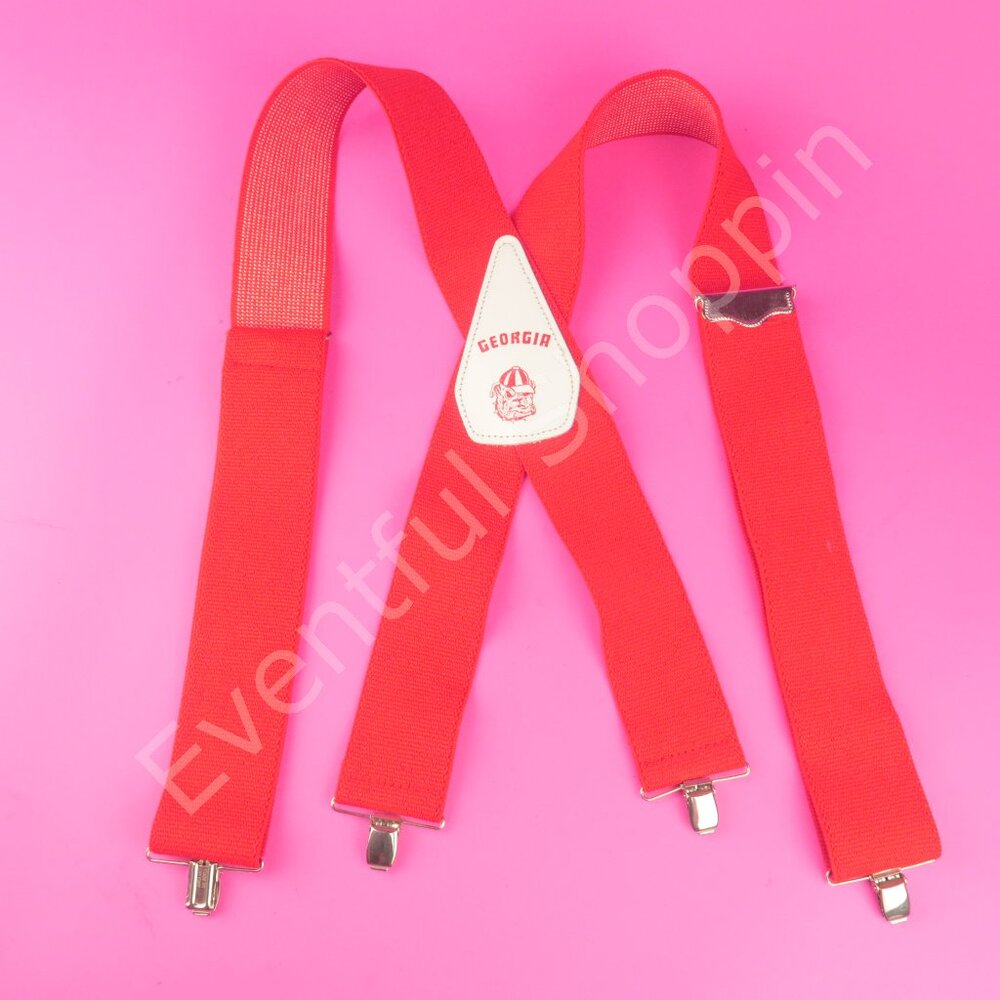 Vintage Georgia Bulldogs Suspenders Mens Red Clip On Braces 1980s New